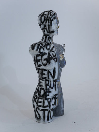 Acrylic on mannequin. Mixed media.