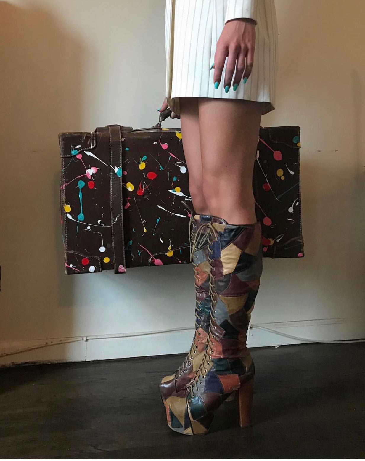 "LET'S GO" Vintage Leather Suitcase