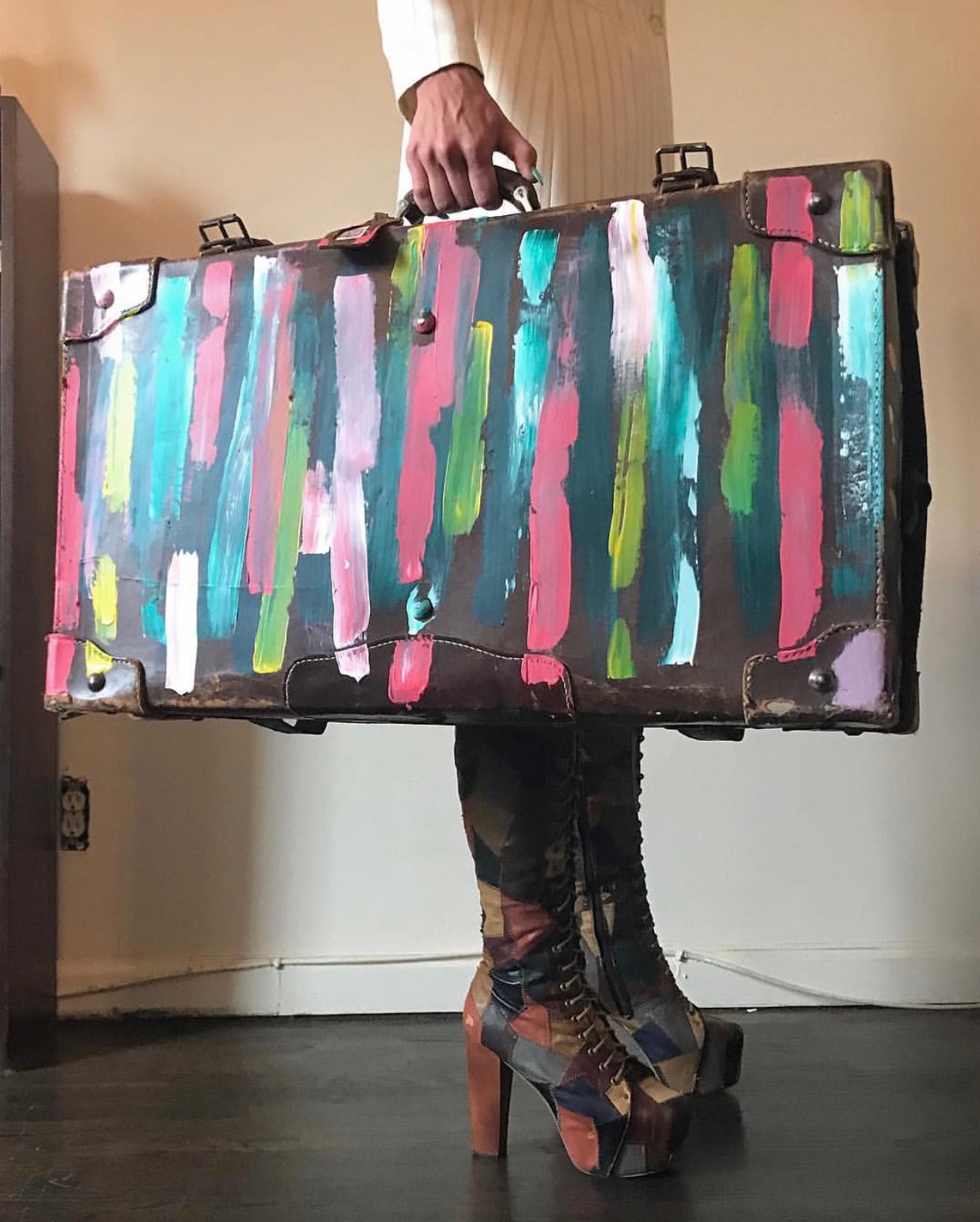 "LET'S GO" Vintage Leather Suitcase