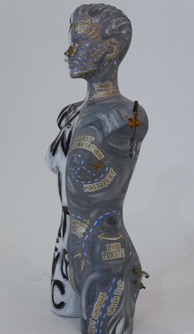 Acrylic on mannequin. Mixed media